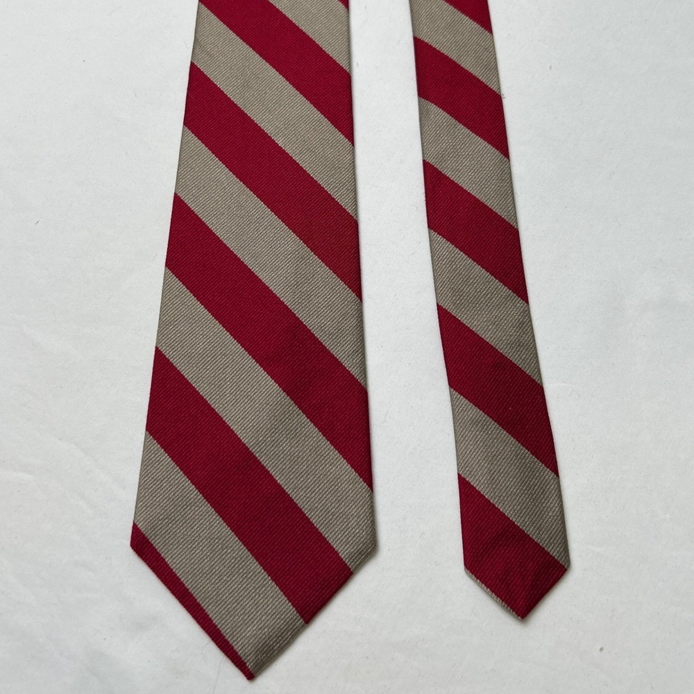 Jos A Bank Vintage Men Striped Silk Necktie Red Tan Preppy Collegiate Ivy League